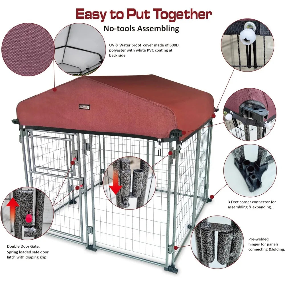 Pet Outdoor Dog Kennel with Roof Cover