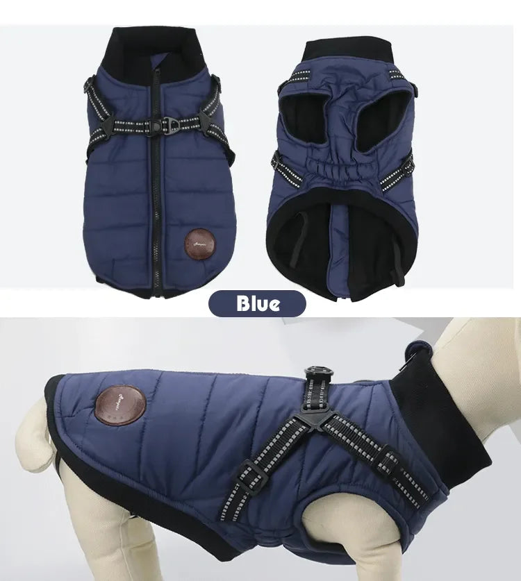 Quilted designed padding warm winter Dog Clothes With Harness