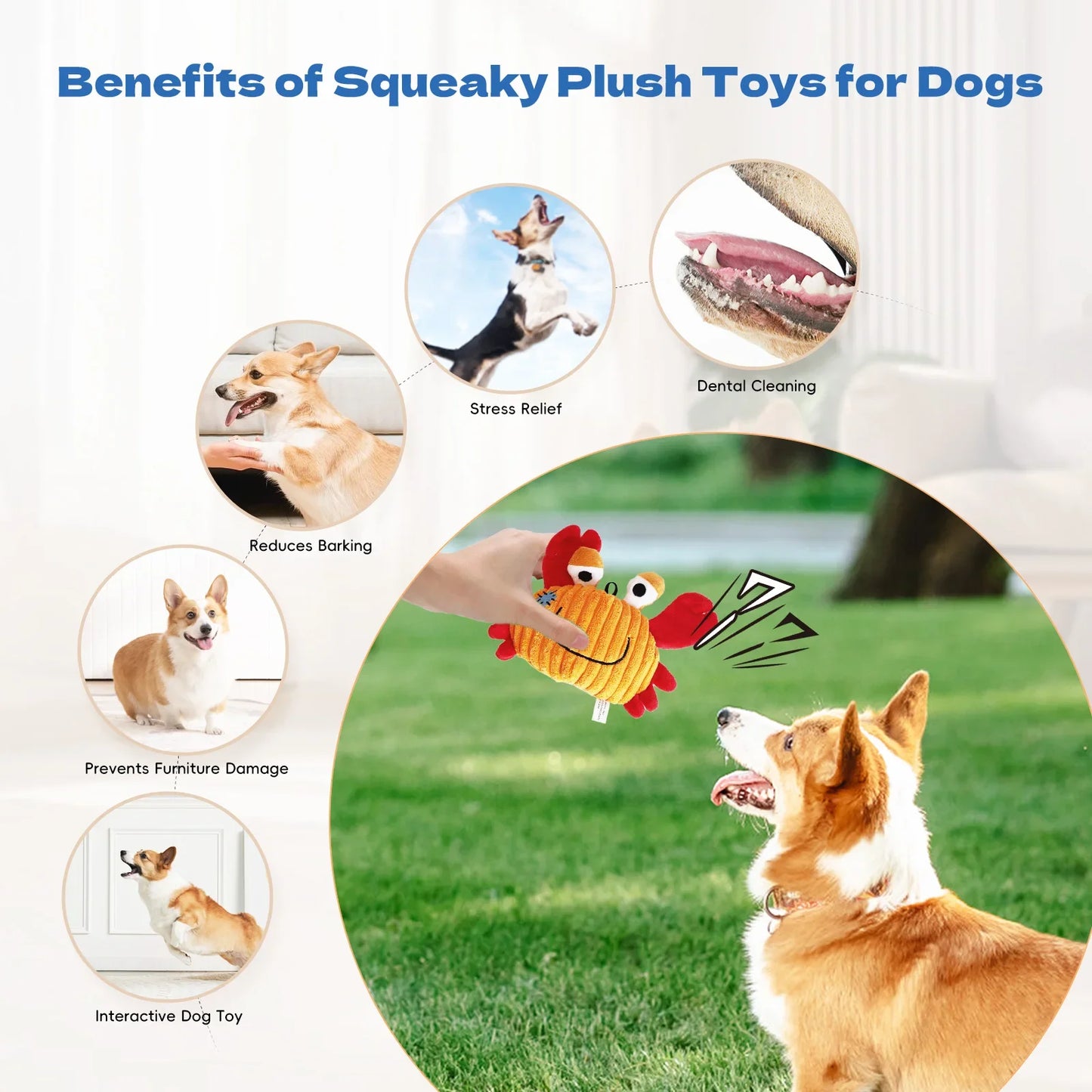 Plush Toys for Small Dogs Squeaky Soft Toy for Puppies Small Dog Ocean Series Plush Toys for small and medium breeds dogs