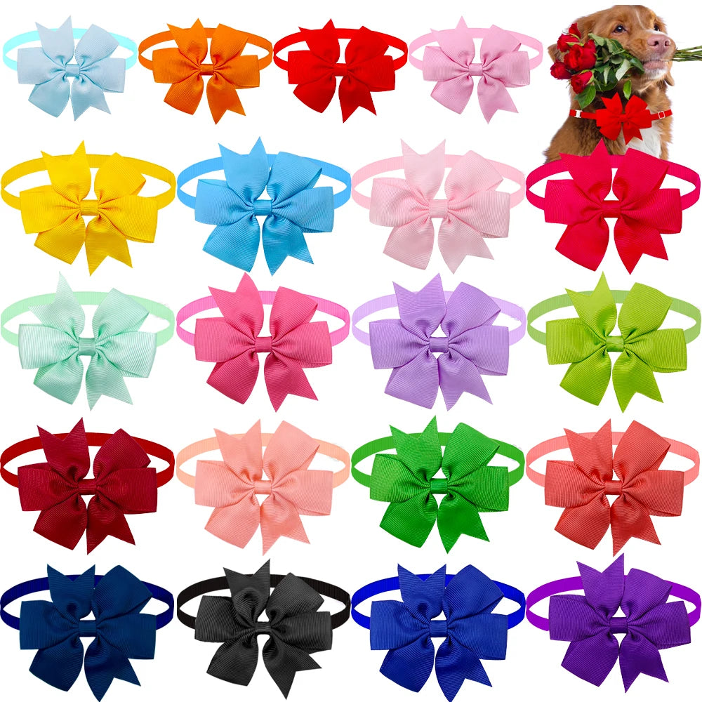50pcs Dog Bows Dot Solid Bow Tie