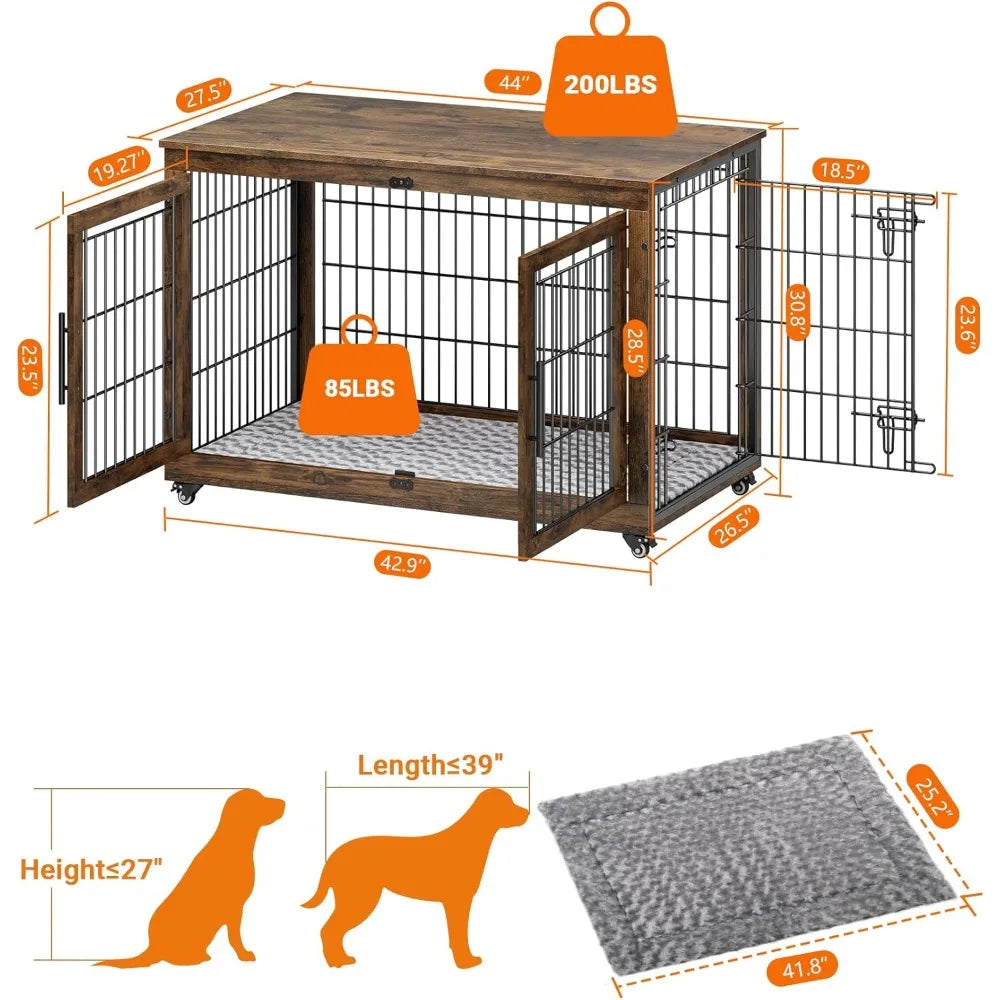 Dog Crate Wooden Furniture with Cushion Set For 2