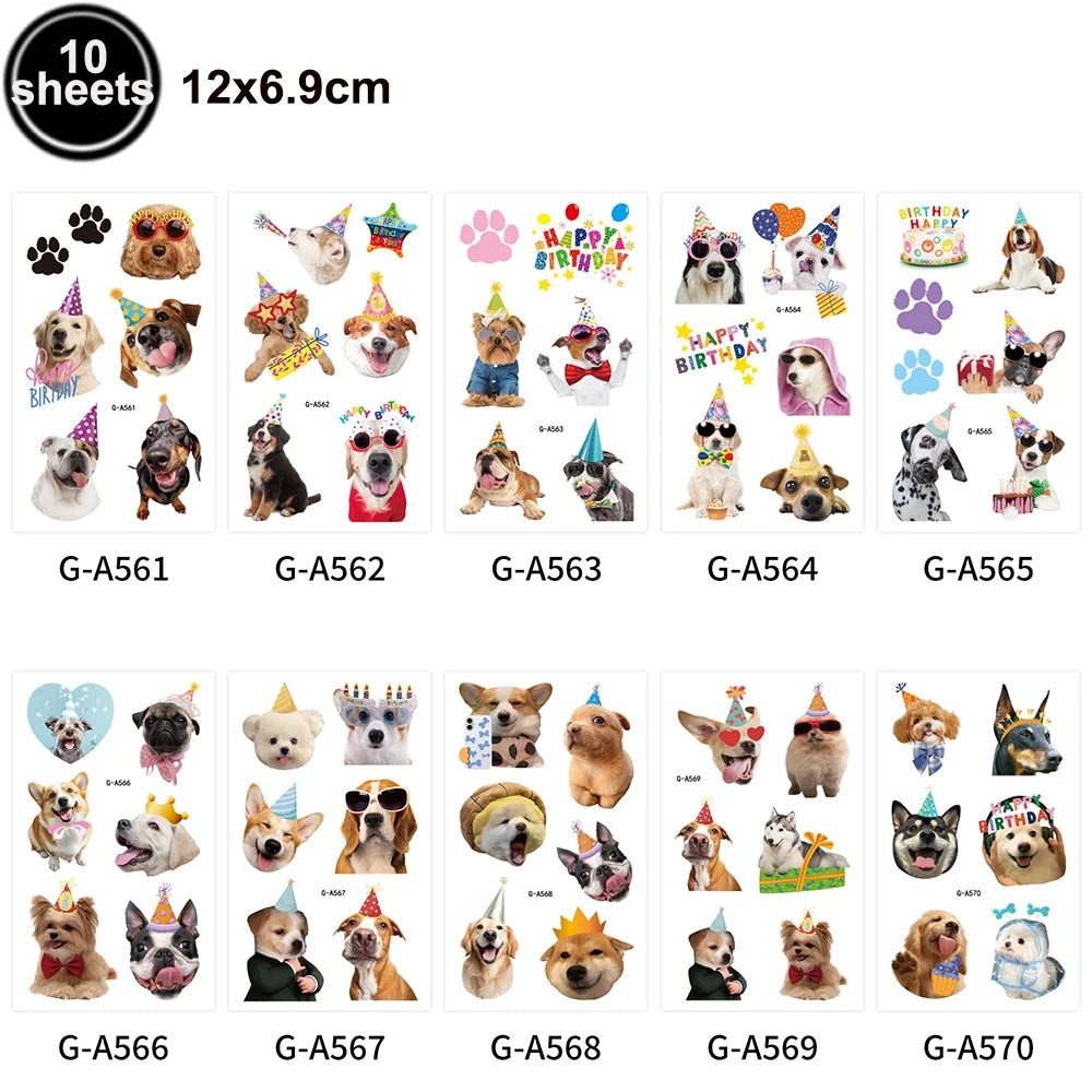 10 Sheets Cute Dog Tattoos Temporary