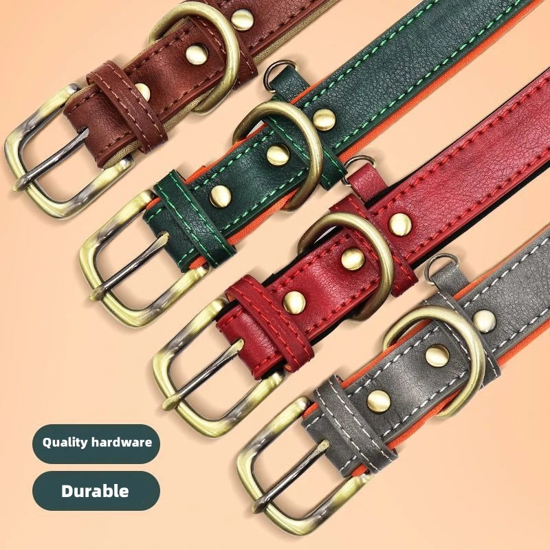Customized Leather ID Nameplate Dog Collar Adjustable Soft Padded Dogs Collars Free Engraving Name for Small Medium Large Dogs