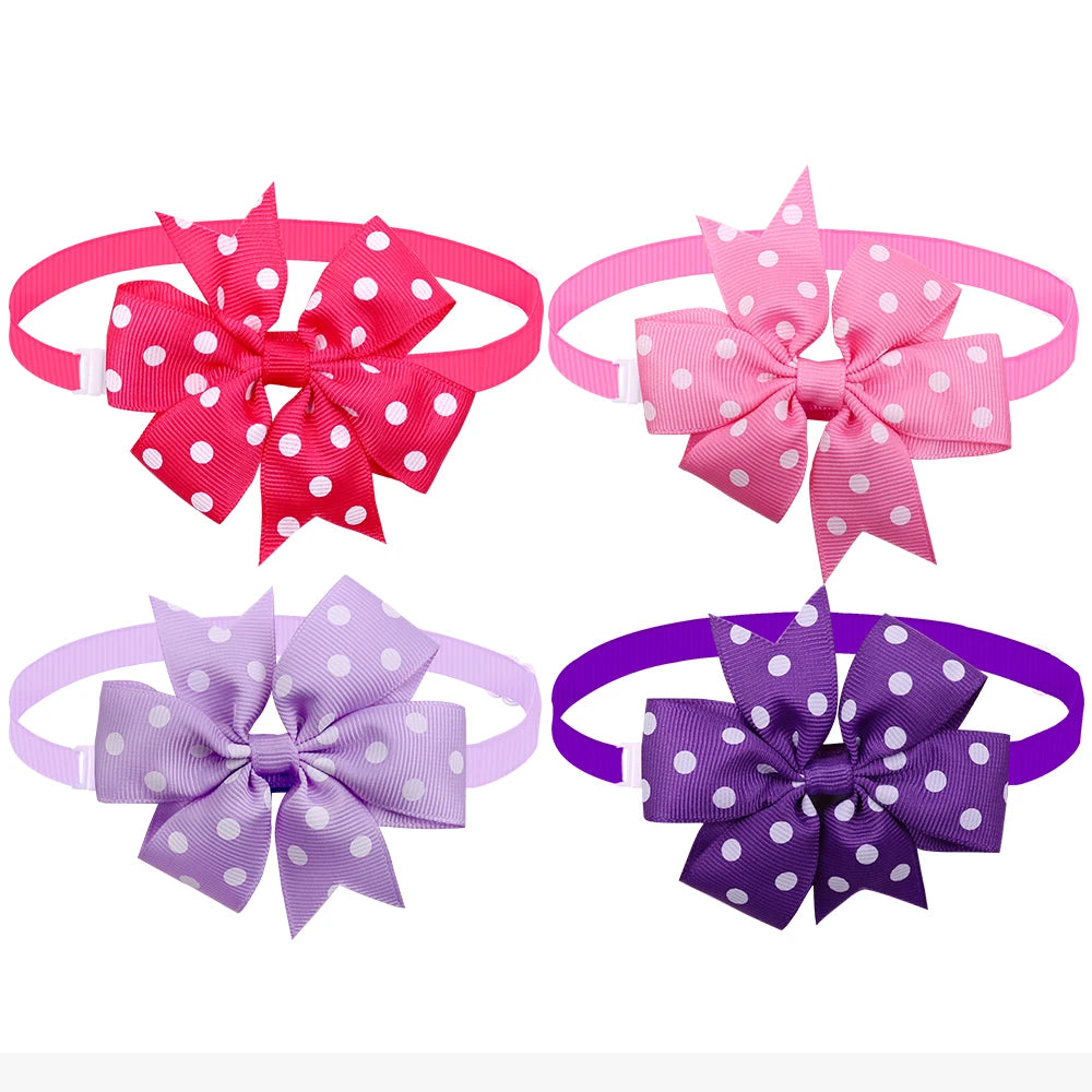 50pcs Dog Bows Dot Solid Bow Tie
