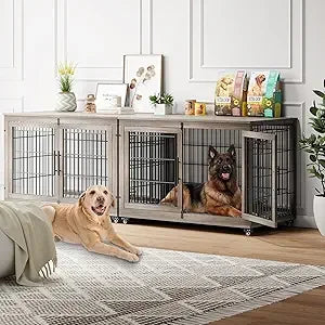 Dog Crate Wooden Furniture with Cushion Set For 2