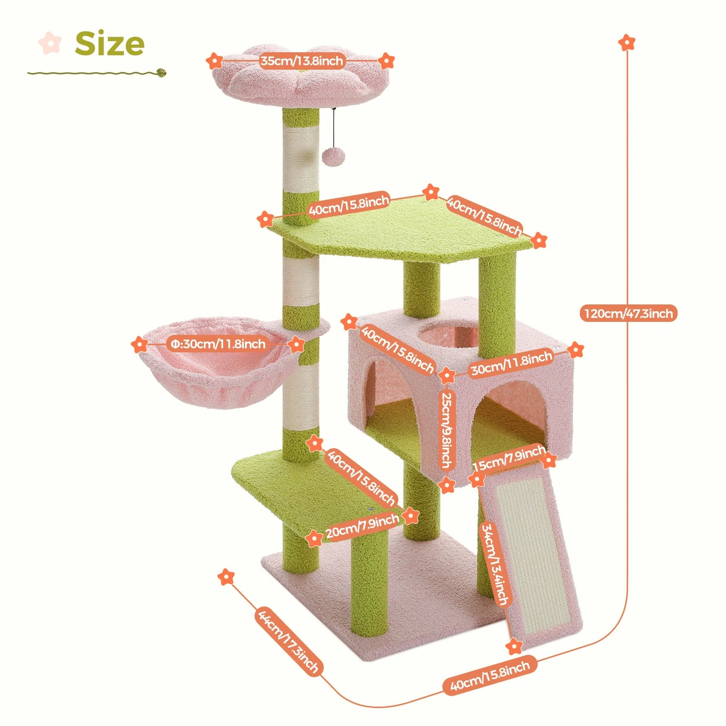 Flower Tree Multi-Level Cat Tower with Covered Scratching Posts