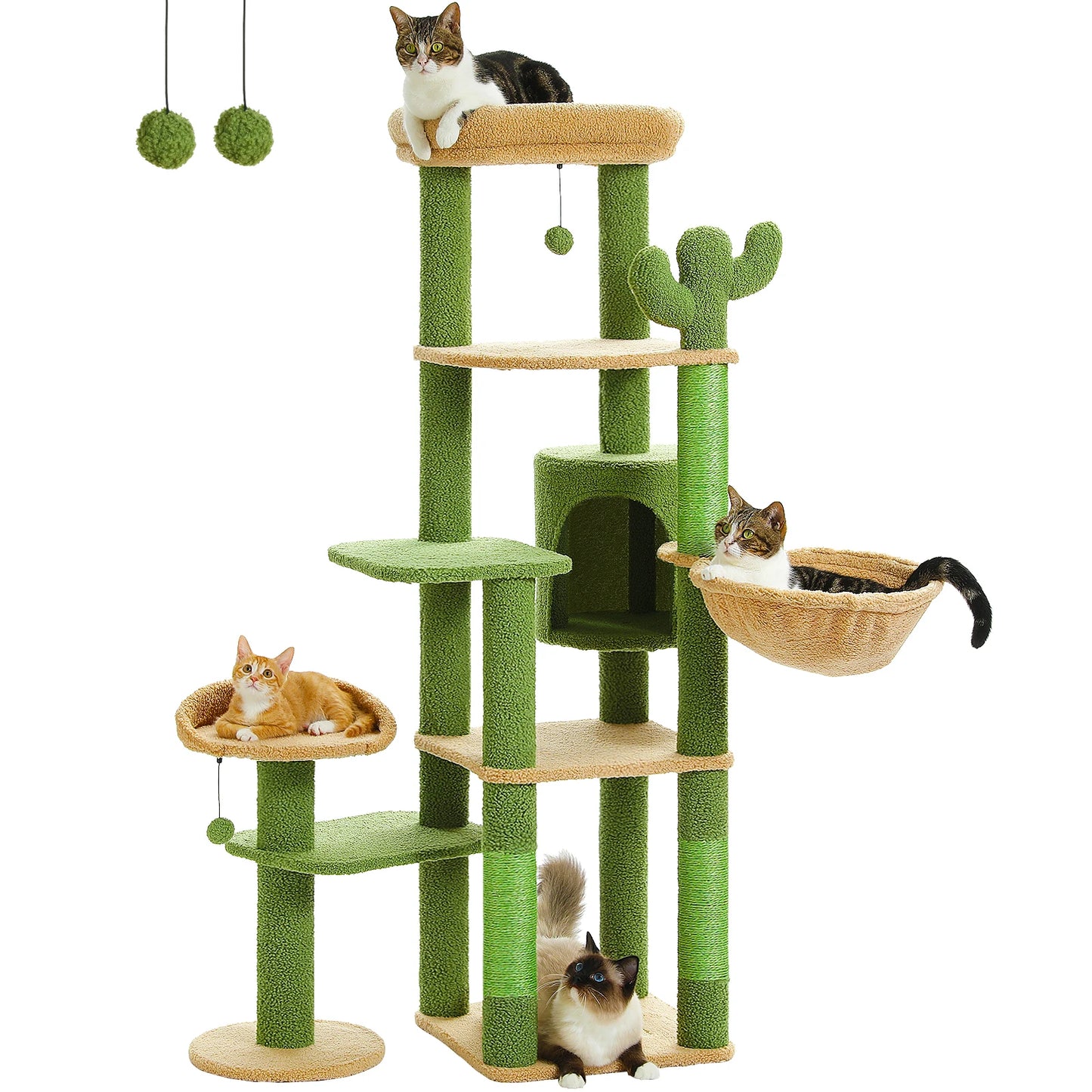 Tall Cactus Cat Tree for Large Cat Multi-Level Tower