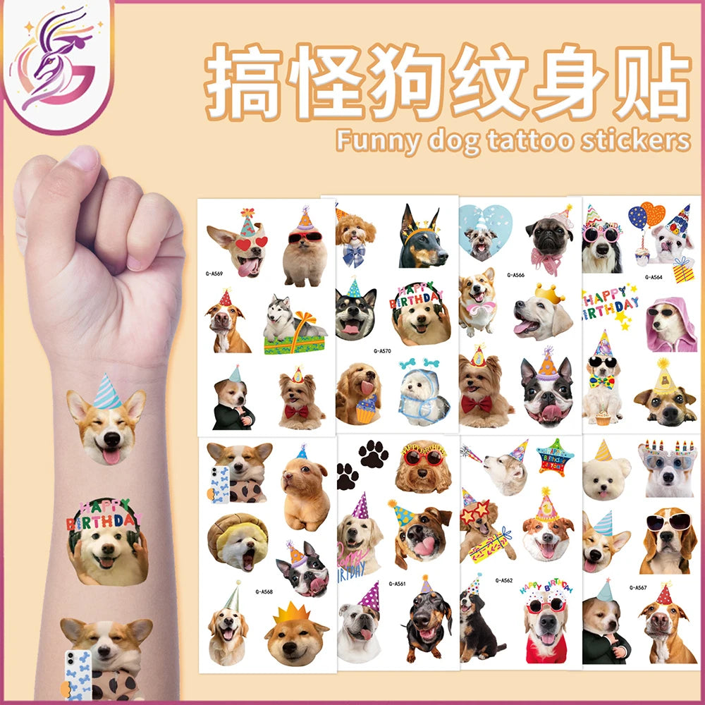 10 Sheets Cute Dog Tattoos Temporary