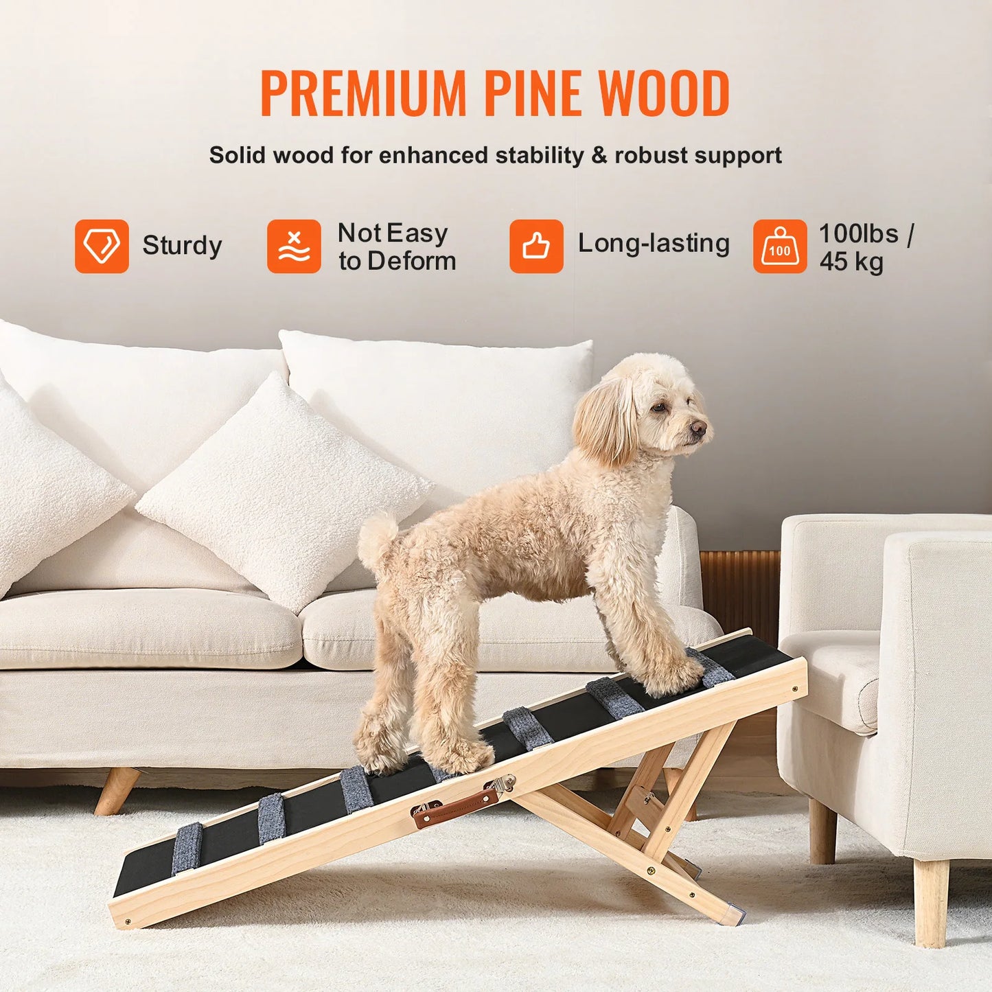 Dog Anti-slip High Adjustable Wooden Folding Ramp Ladder