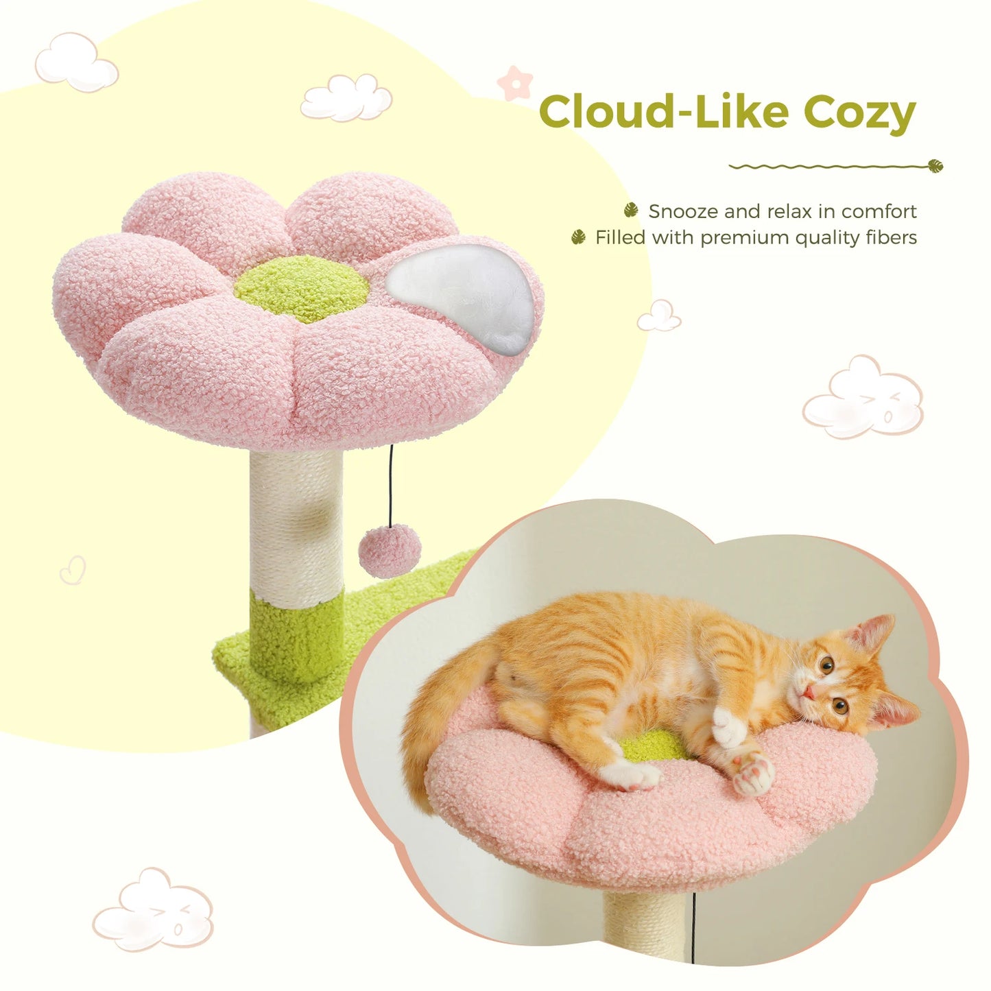 Flower Tree Multi-Level Cat Tower with Covered Scratching Posts