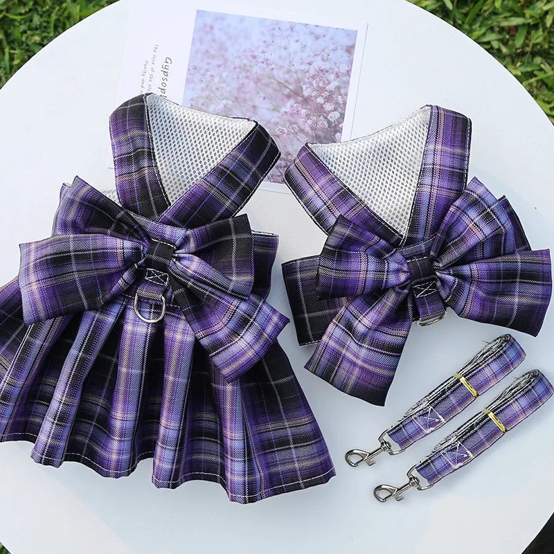 Dog Luxury Plaid Dress Harness,