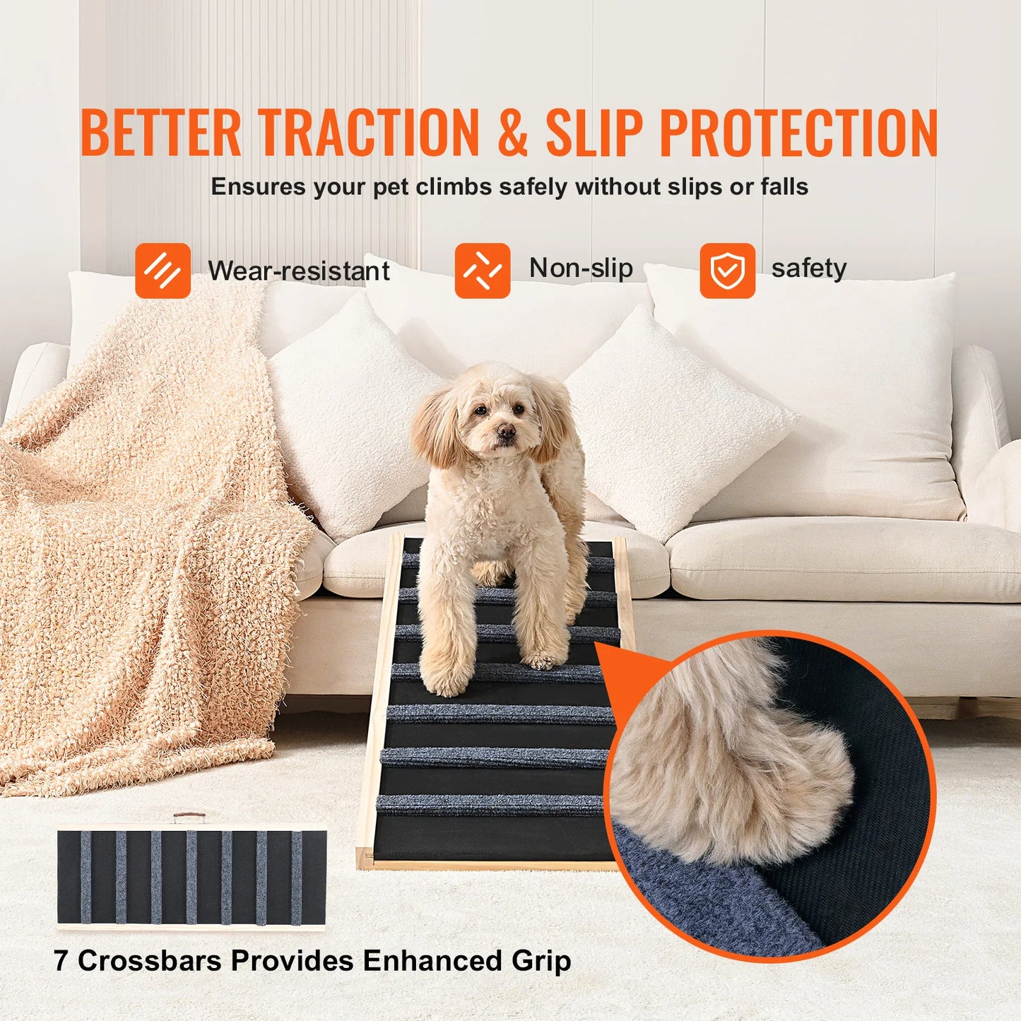 Dog Anti-slip High Adjustable Wooden Folding Ramp Ladder