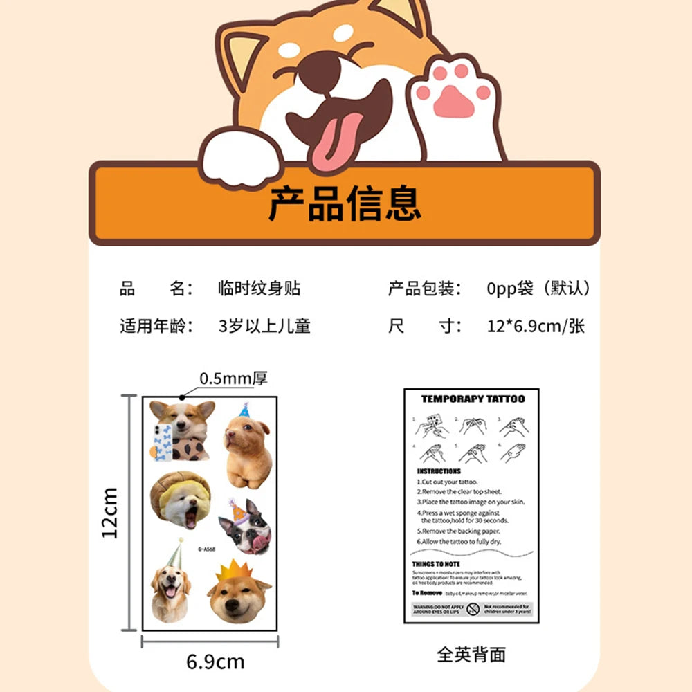 10 Sheets Cute Dog Tattoos Temporary