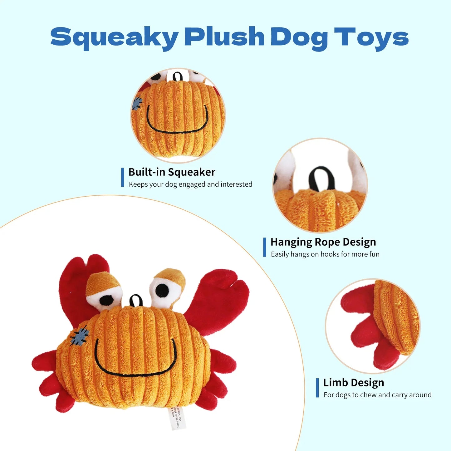 Plush Toys for Small Dogs Squeaky Soft Toy for Puppies Small Dog Ocean Series Plush Toys for small and medium breeds dogs