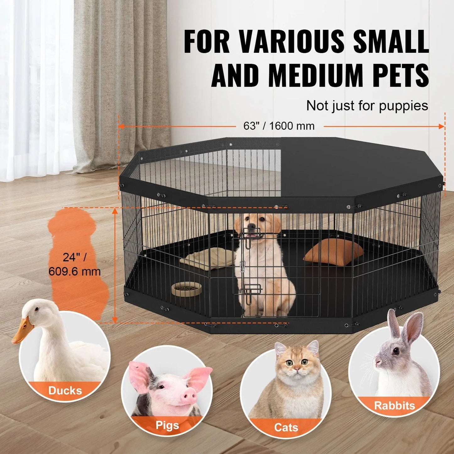 8 Panels Foldable Metal Dog Exercise Pen with Top Cover