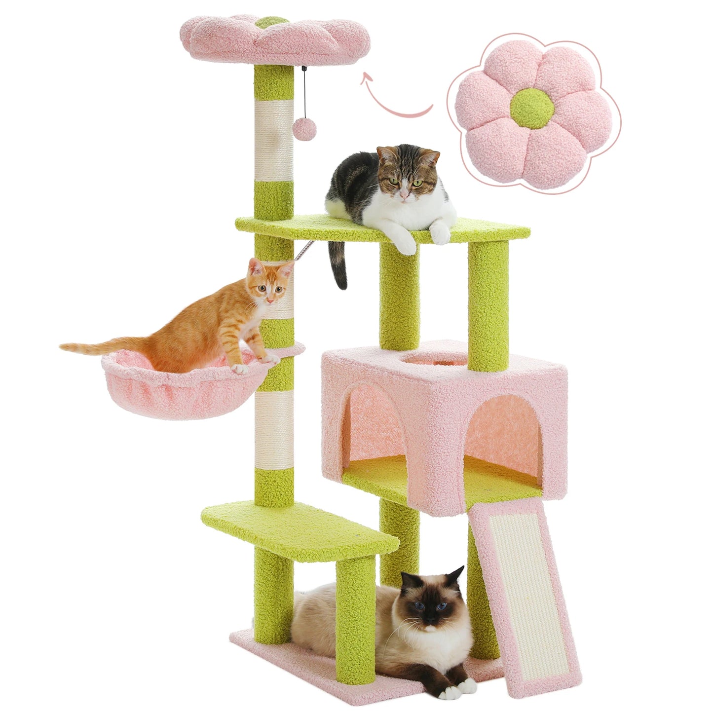 Flower Tree Multi-Level Cat Tower with Covered Scratching Posts