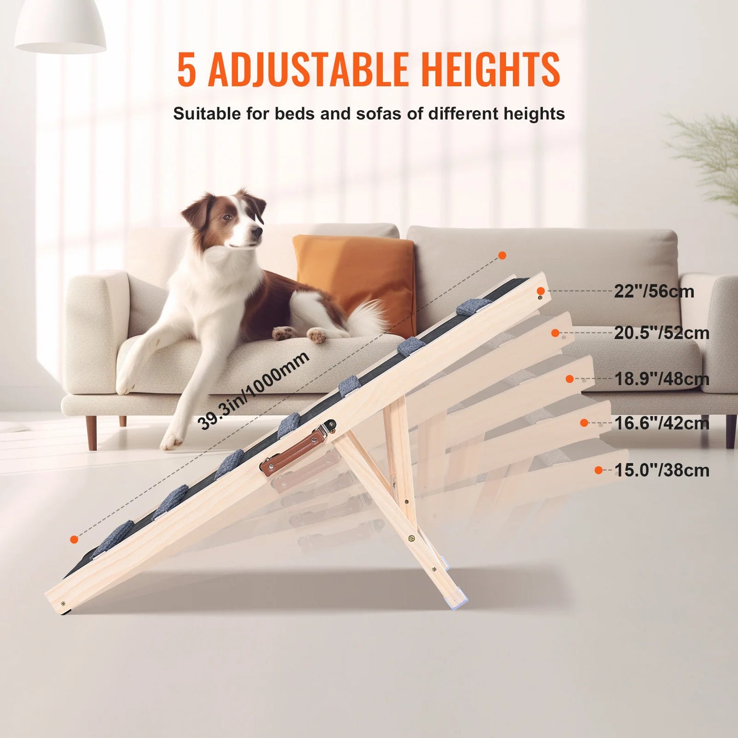 Dog Anti-slip High Adjustable Wooden Folding Ramp Ladder