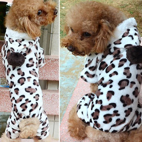 Dog Hoodie Flannel Winter Warm Leopard Jumpsuit Pajamas