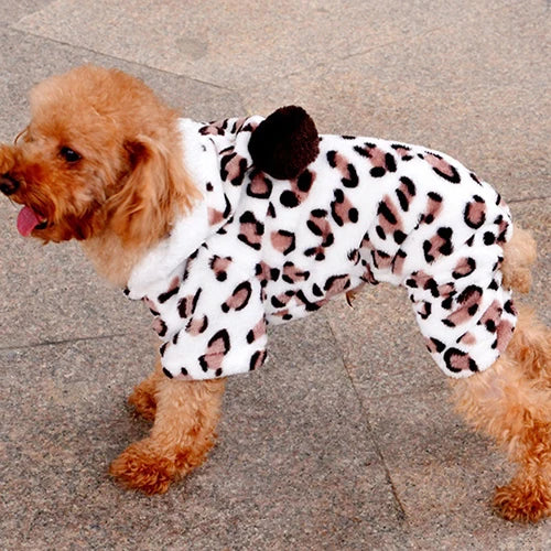 Dog Hoodie Flannel Winter Warm Leopard Jumpsuit Pajamas