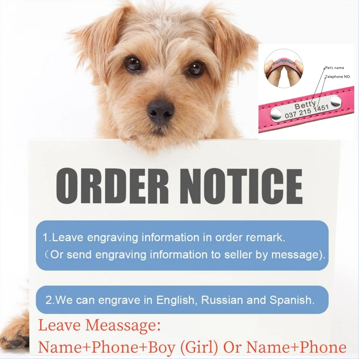 Customized Leather ID Nameplate Dog Collar Adjustable Soft Padded Dogs Collars Free Engraving Name for Small Medium Large Dogs
