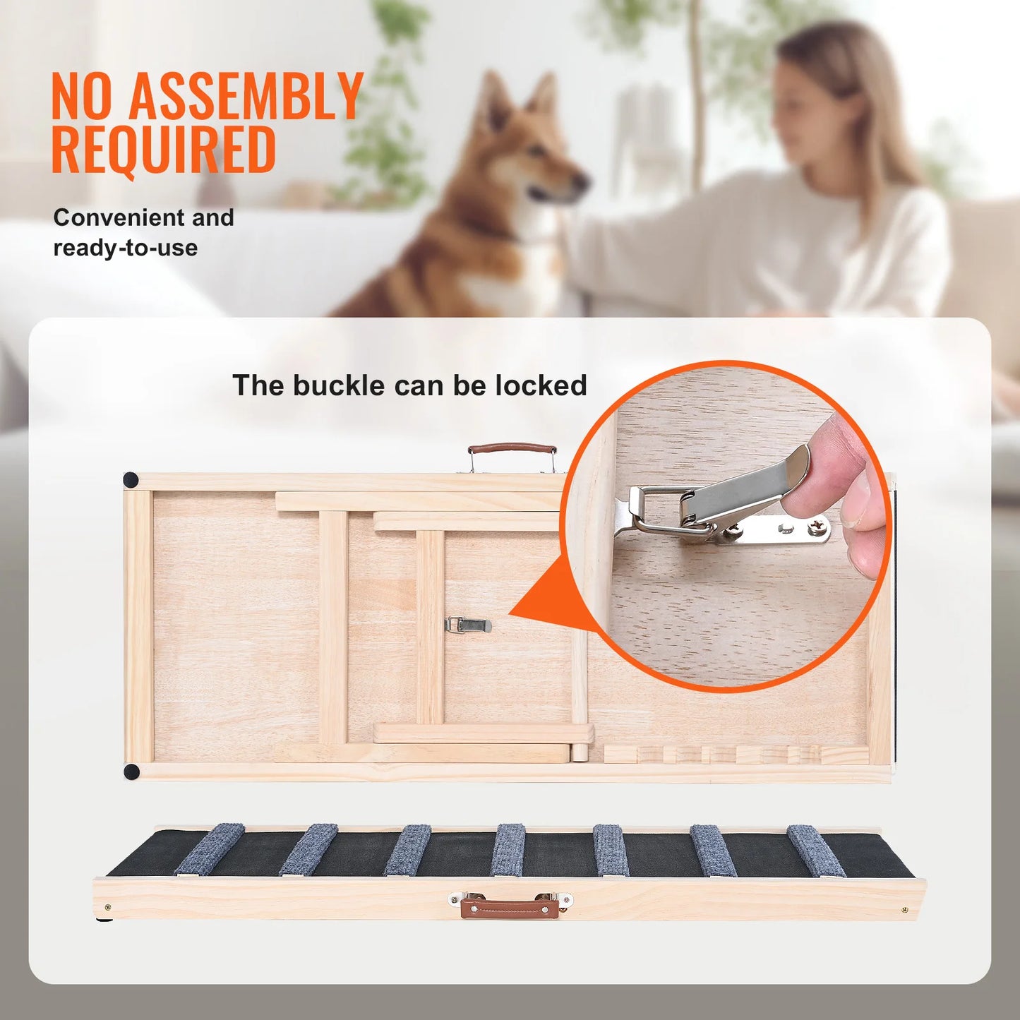 Dog Anti-slip High Adjustable Wooden Folding Ramp Ladder