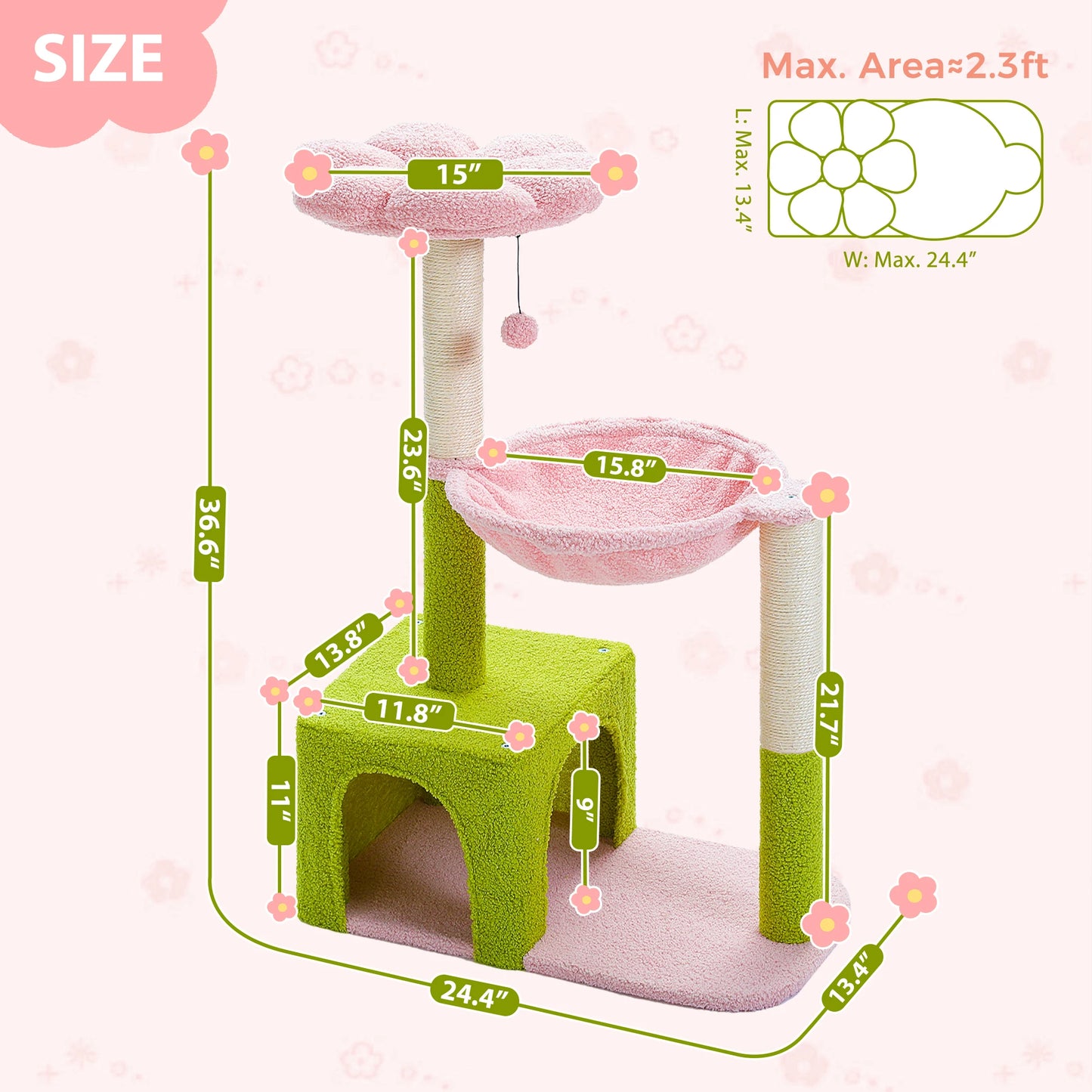 Flower Cat Tree with Large Hammock Metal Frame