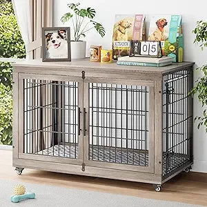 Dog Crate Wooden Furniture with Cushion Set For 2