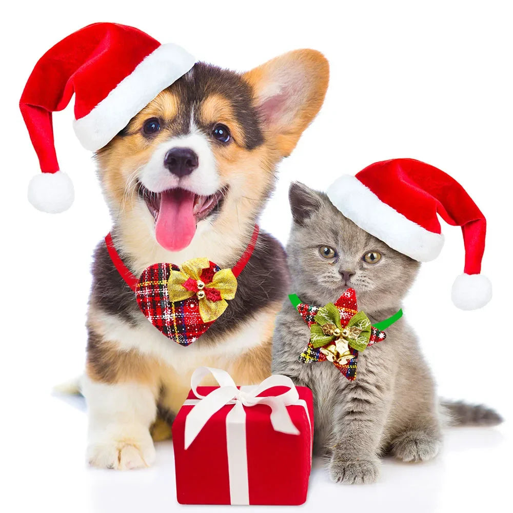 30PCS Dog Bow Tie With Bell For Christmas