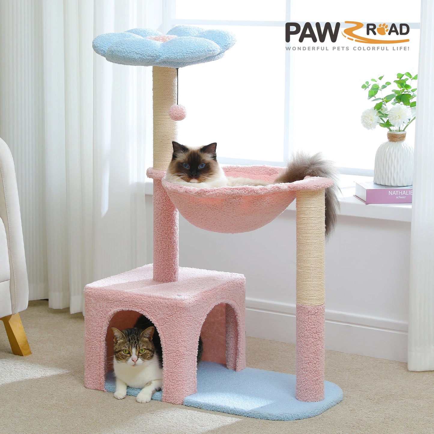 Flower Cat Tree with Large Hammock Metal Frame