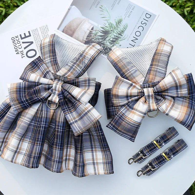Dog Luxury Plaid Dress Harness,