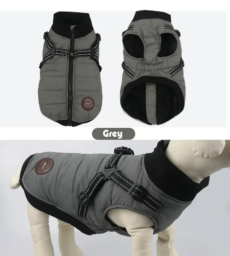 Quilted designed padding warm winter Dog Clothes With Harness