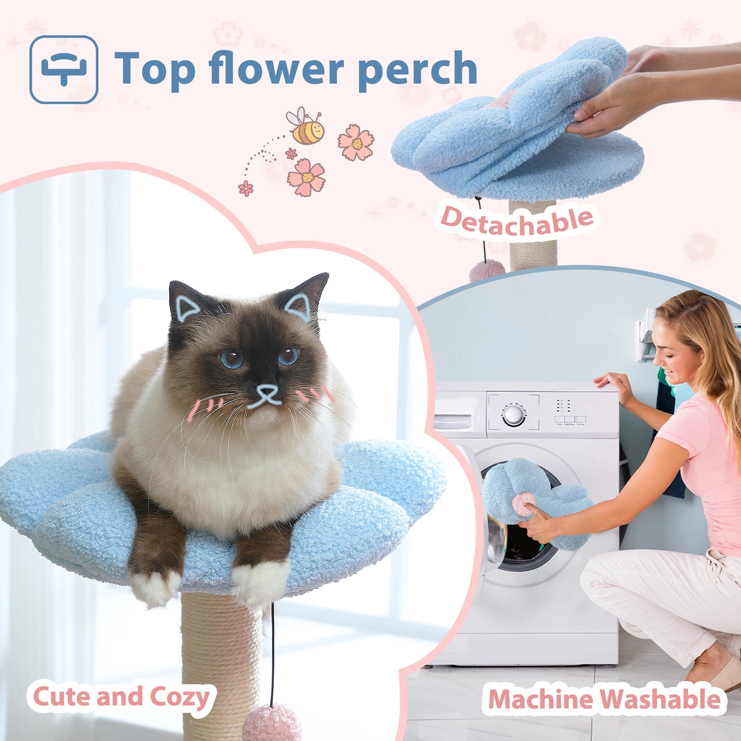 Flower Cat Tree with Large Hammock Metal Frame