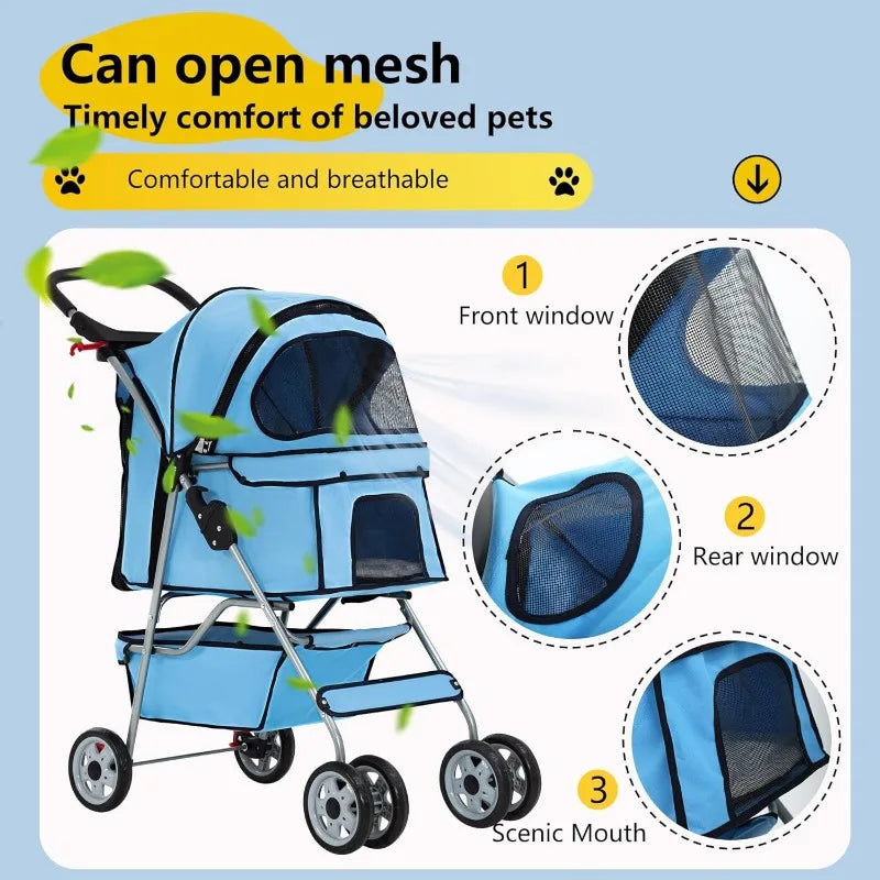 Pet 4-Wheel Dog or Cat Stroller