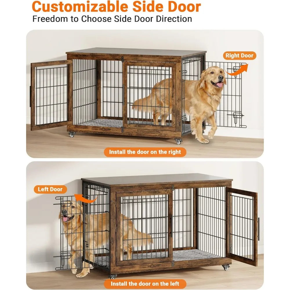 Dog Crate Wooden Furniture with Cushion Set For 2