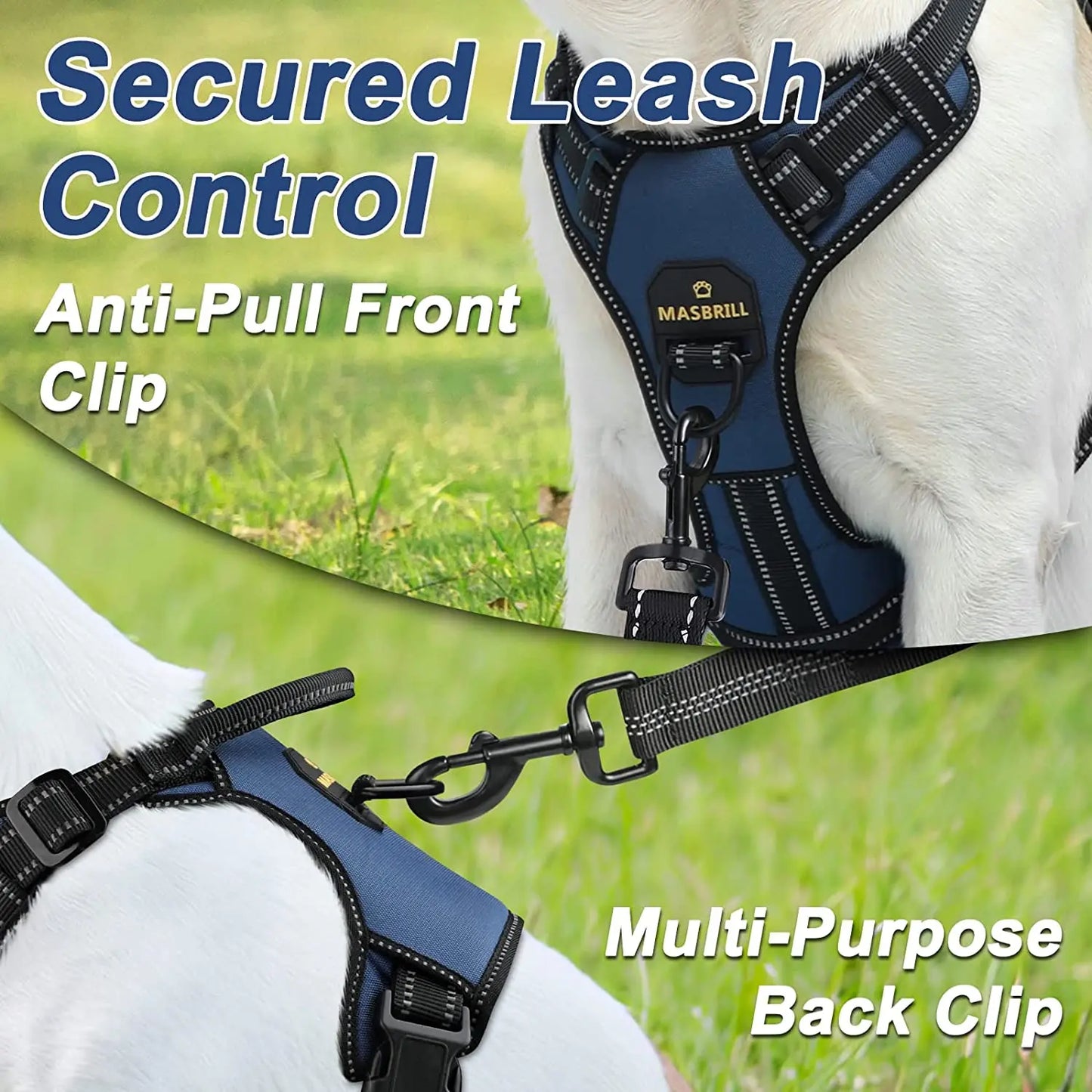 Dog Vest Harness 2 Metal Leash Hooks Easy Control