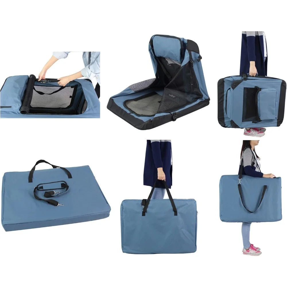 3-Door Folding Soft Dog Crate with Carrying Bag