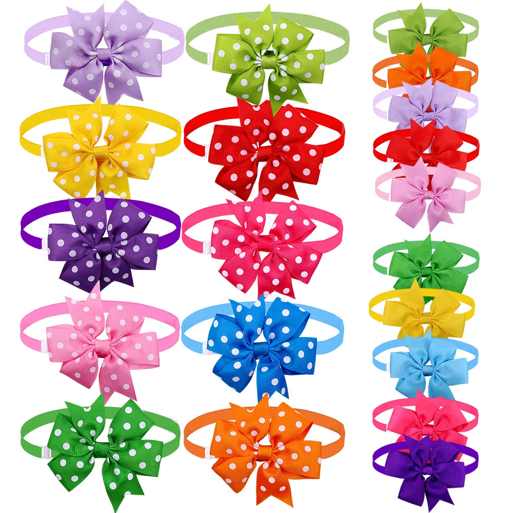 50pcs Dog Bows Dot Solid Bow Tie
