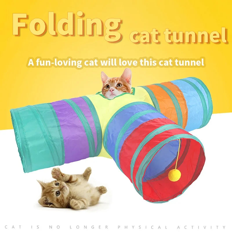 3 Holes Rainbow Cat Tunnel Foldable play toy
