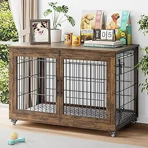 Dog Crate Wooden Furniture with Cushion Set For 2