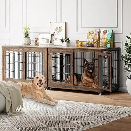Dog Crate Wooden Furniture with Cushion Set For 2