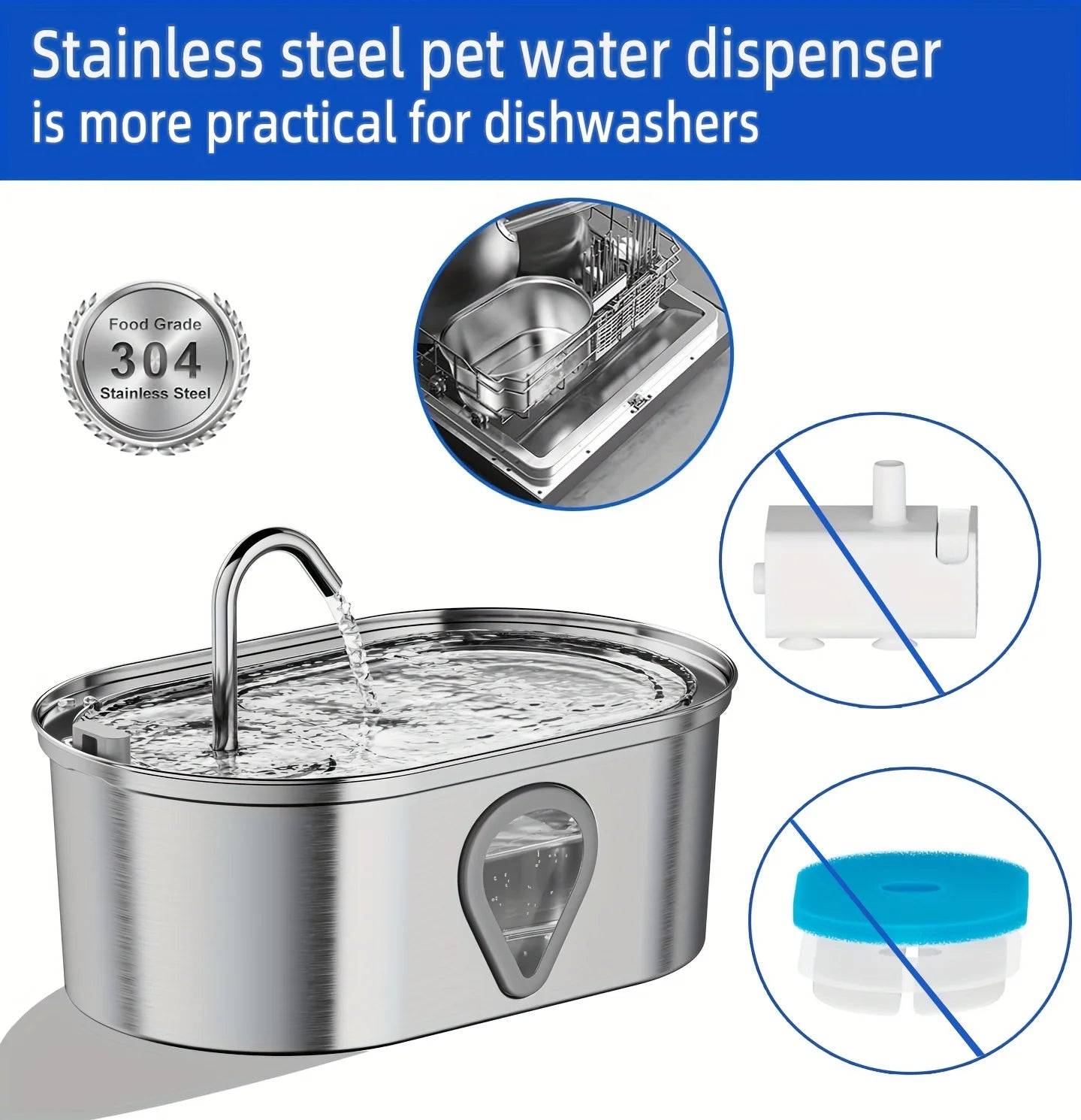 Automatic Stainless Steel Cat Water Fountain With LED Lighting