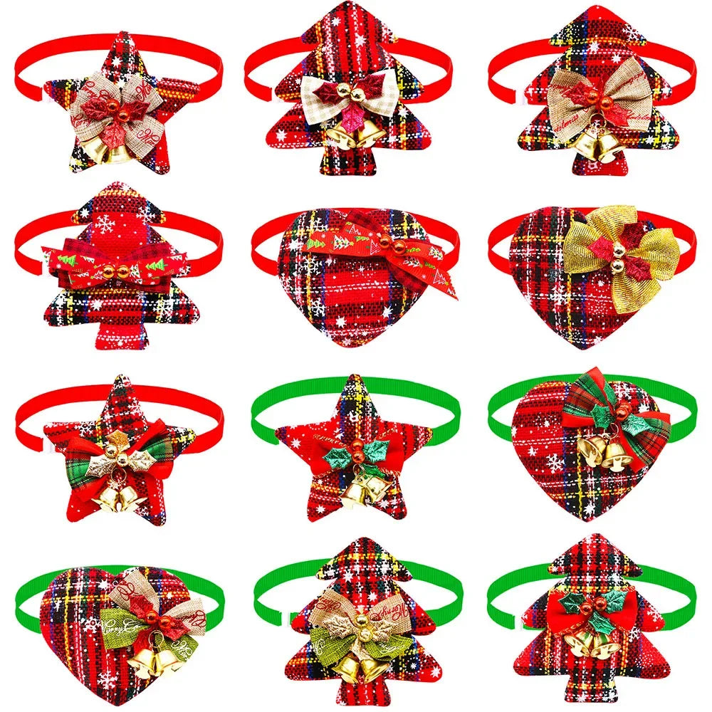 30PCS Dog Bow Tie With Bell For Christmas