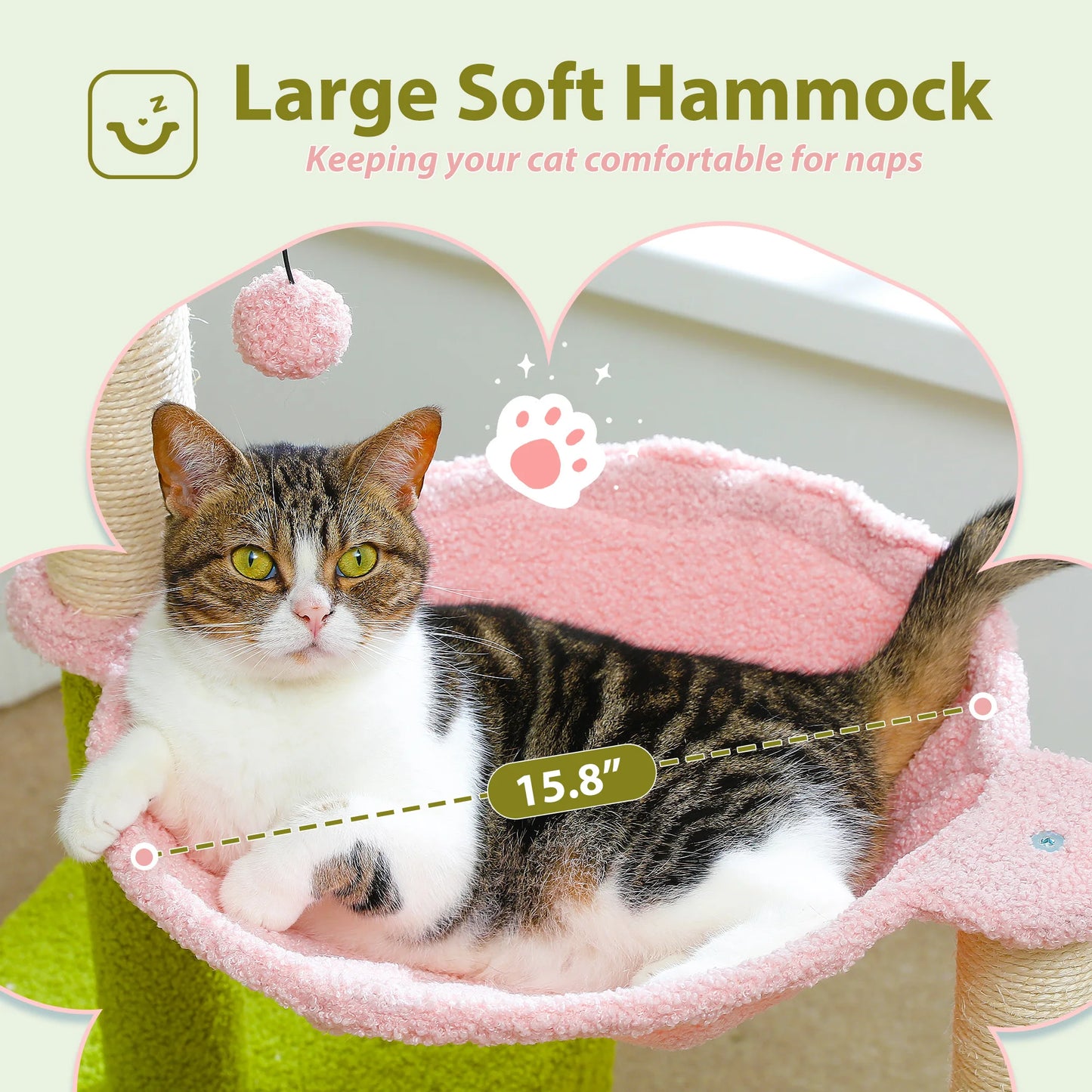 Flower Cat Tree with Large Hammock Metal Frame