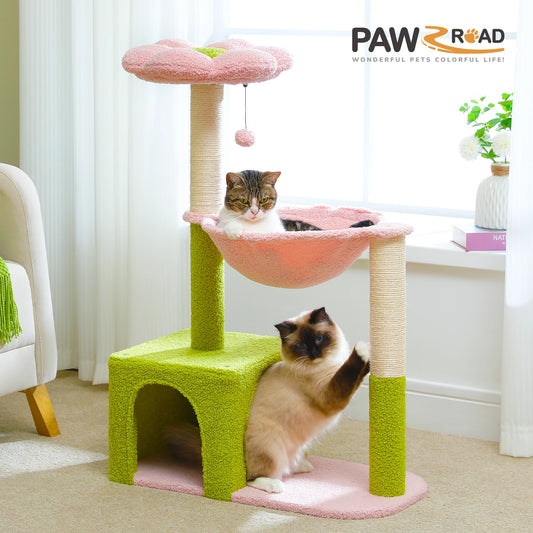 Flower Cat Tree with Large Hammock Metal Frame