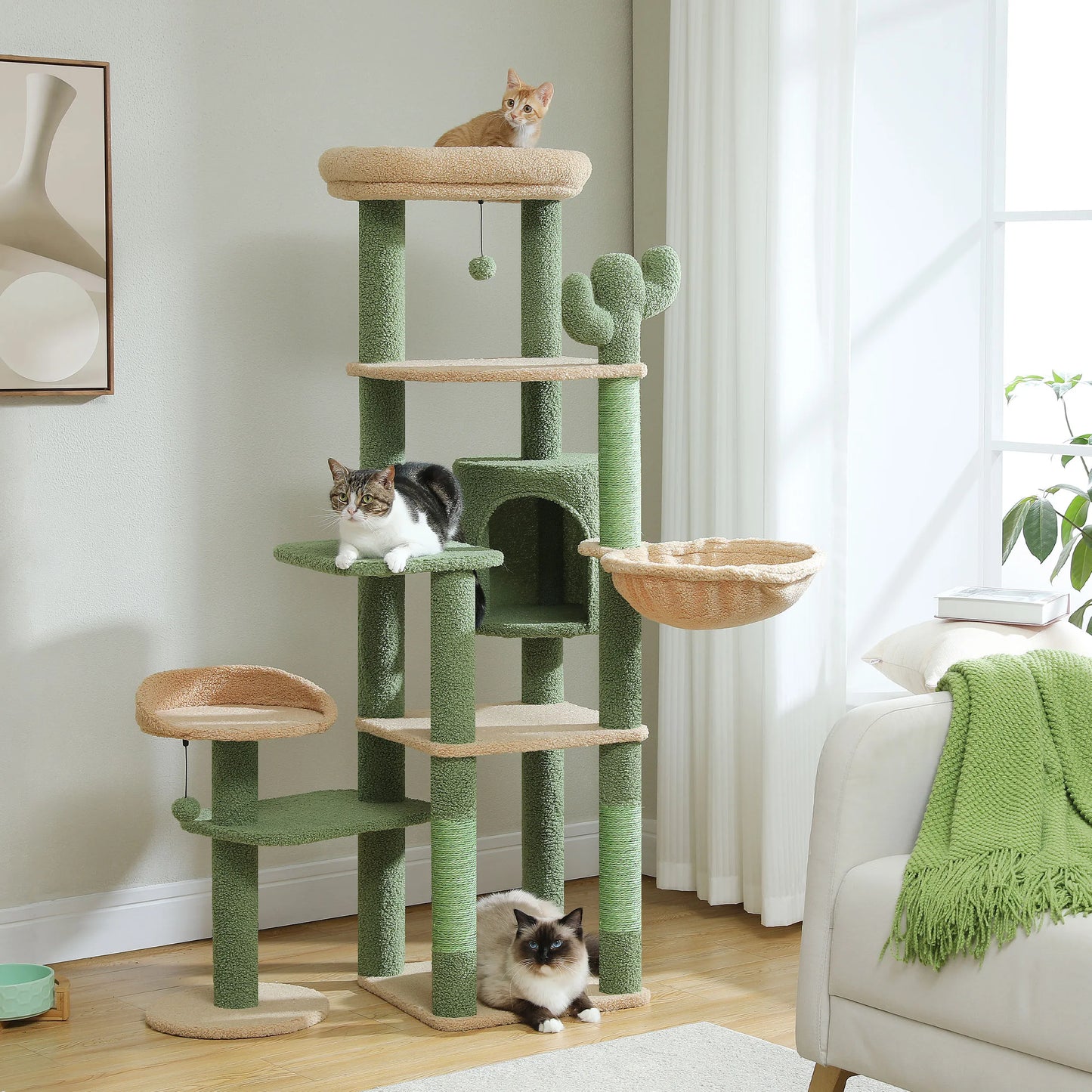 Tall Cactus Cat Tree for Large Cat Multi-Level Tower