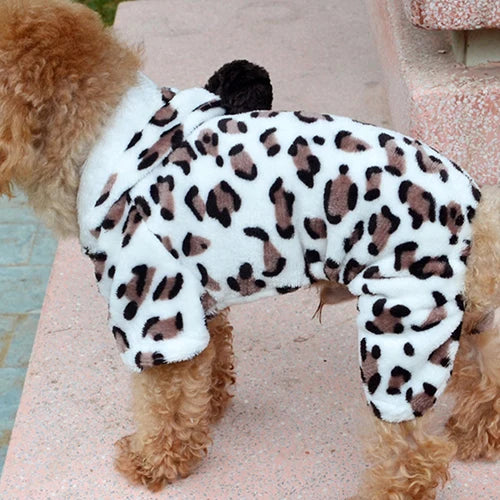 Dog Hoodie Flannel Winter Warm Leopard Jumpsuit Pajamas