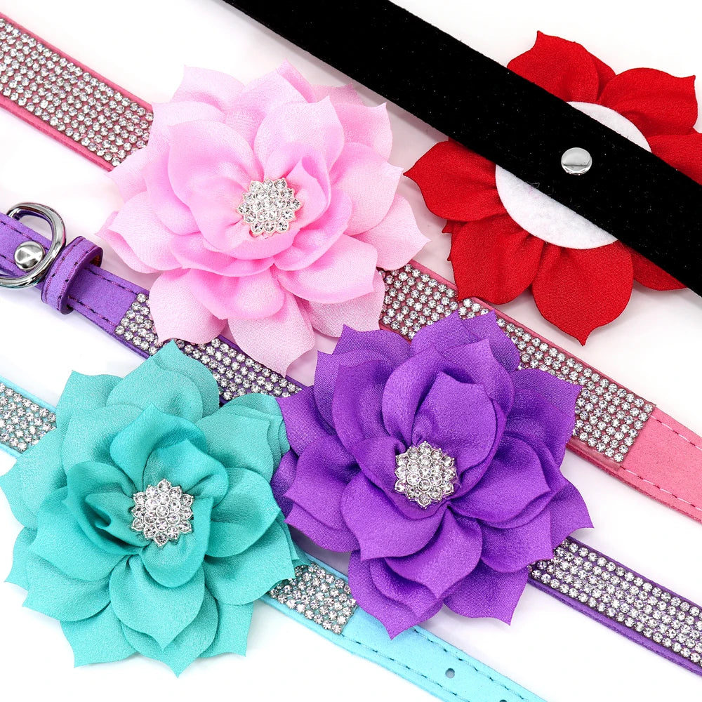 Bling Rhinestone Dog Collar With Flower Accessory