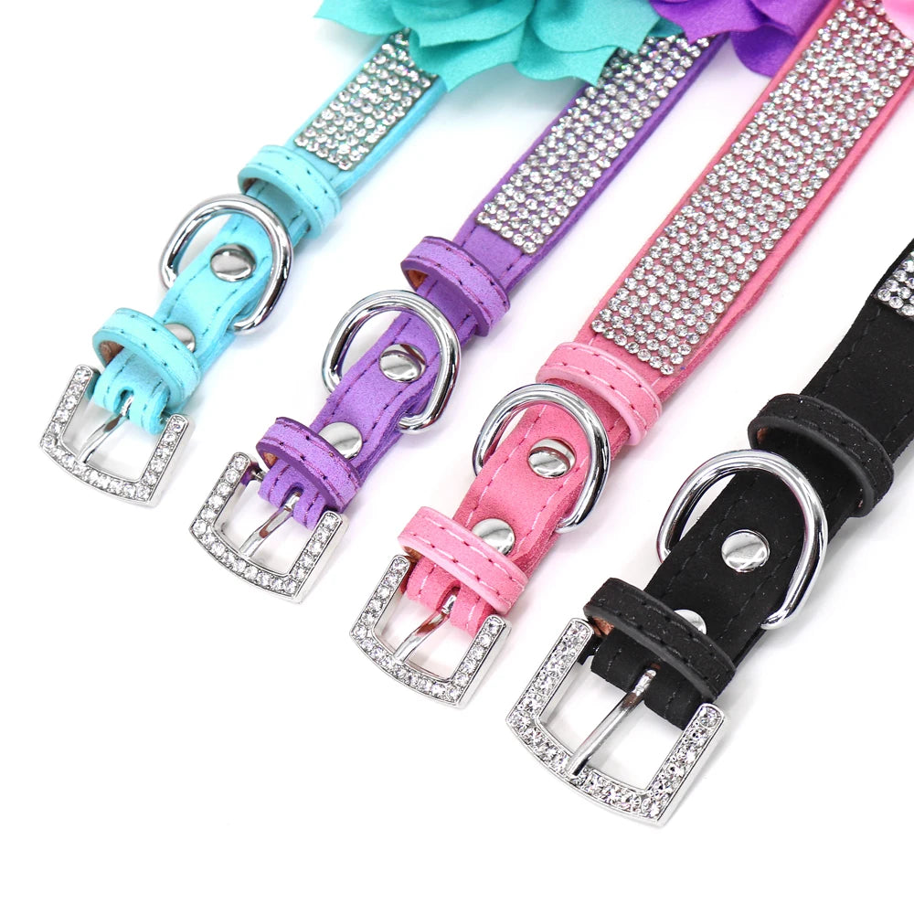 Bling Rhinestone Dog Collar With Flower Accessory