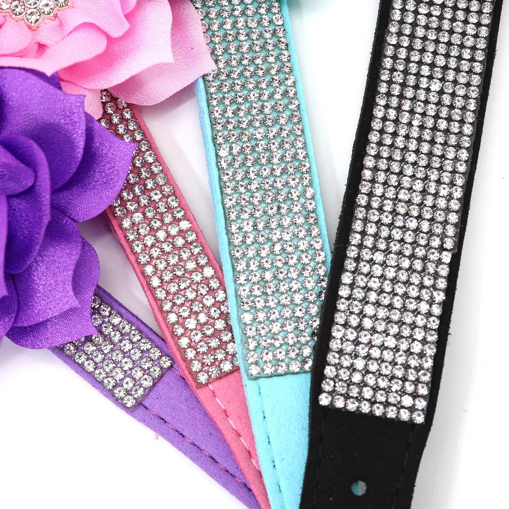 Bling Rhinestone Dog Collar With Flower Accessory