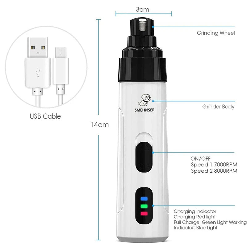 Painless USB Charging Dog Nail Grinders Rechargeable